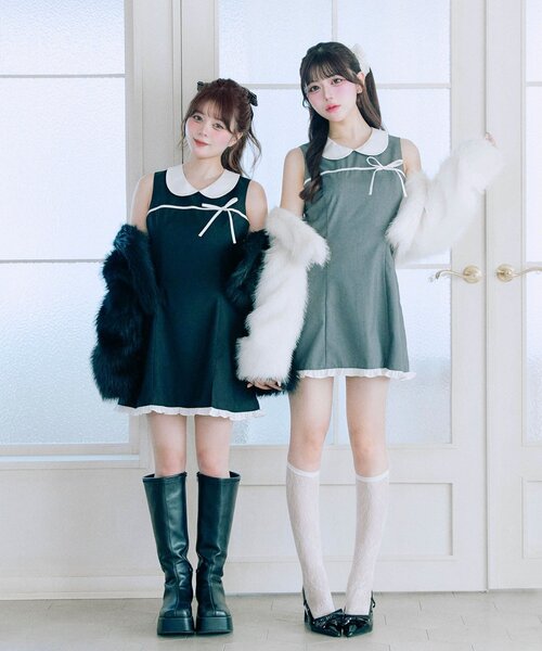 OLIVE des OLIVE（オリーブデオリーブ）の「【Belle Charme】Pure Ribbon Mini Dress（ドレス・レディース・ブラック/トップグレー・FREE）」の19枚目の写真