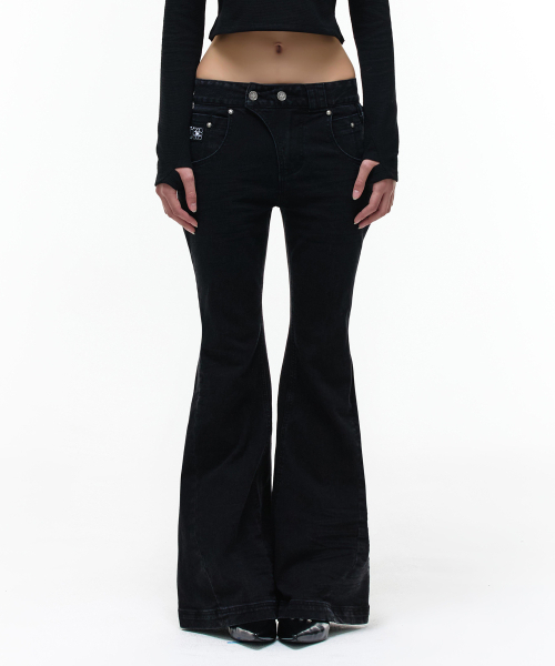 Op. 09 WICKED SLIM FLARE DENIM PANTS BLACK