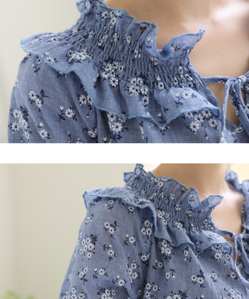 BBAEBBAE(ペッペ)の「パフ半袖フリルバンディングショルダーオフショルダーブラウス(シャツ/ブラウス・レディース・ブルー・SMALL)」の3枚目の写真