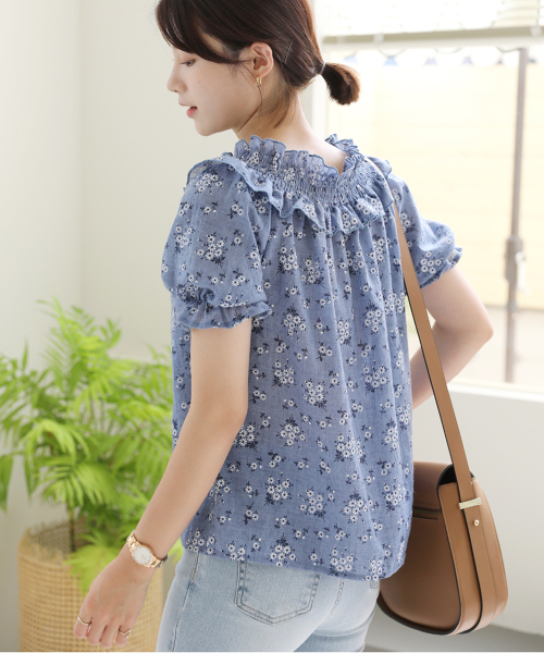 BBAEBBAE(ペッペ)の「パフ半袖フリルバンディングショルダーオフショルダーブラウス(シャツ/ブラウス・レディース・ブルー・SMALL)」の5枚目の写真