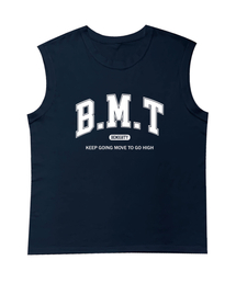 BEMIGHTY（ビーマイティー）の「ロゴレタリングスリーブレスTシャツ[ネイビー]（Tシャツ/カットソー）」