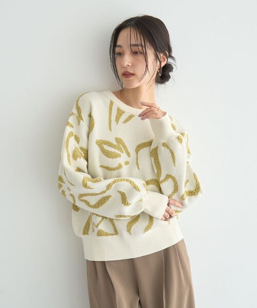 YECCA VECCA(イェッカヴェッカ)の「アート柄ふくれジャガードニット(ニット/セーター・レディース・ネイビー/ブラック/アイボリー・FREE)」の9枚目の写真