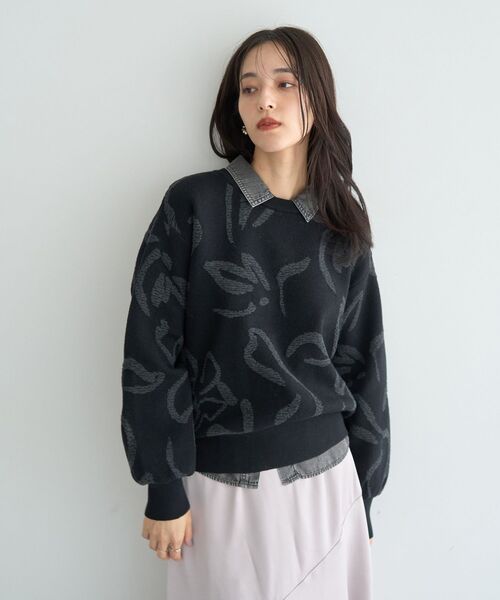 YECCA VECCA(イェッカヴェッカ)の「アート柄ふくれジャガードニット(ニット/セーター・レディース・ネイビー/ブラック/アイボリー・FREE)」の21枚目の写真