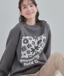 SHOO・LA・RUE | 【体型カバー】ちくちくしにくい お花ロゴジャカードスウェットライクニット(ニット/セーター)