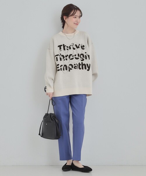 SHOO・LA・RUE（シューラルー）の「【体型カバー】ちくちくしにくい お花ロゴジャカードスウェットライクニット（ニット/セーター・レディース・オレンジ系1/ブルー系6/チャコールグレー/ホワイト系3・00）」の7枚目の写真