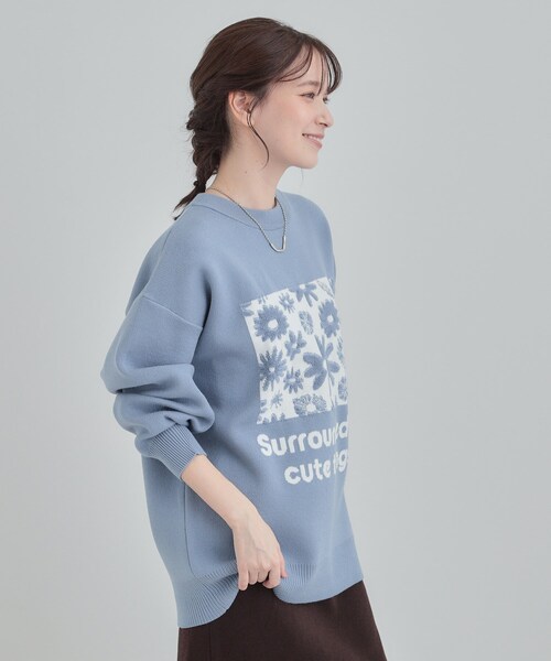 SHOO・LA・RUE（シューラルー）の「【体型カバー】ちくちくしにくい お花ロゴジャカードスウェットライクニット（ニット/セーター・レディース・オレンジ系1/ブルー系6/チャコールグレー/ホワイト系3・00）」の18枚目の写真