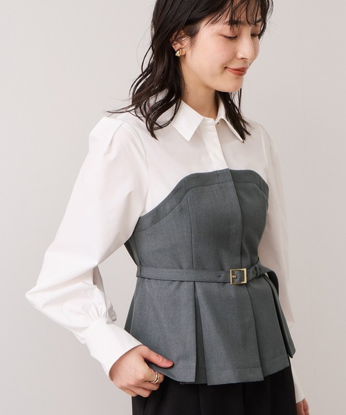 VIS(ビス)の「【美easy】コンフォートドッキングシャツ/イージーケア(シャツ/ブラウス・レディース・グレー/ネイビー/ベージュ・FREE)」の1枚目の写真