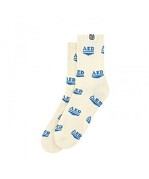 ALL EYES DOWN（オール アイズ ダウン）の「MULTI LOGO SOCKS(Ivory/Blue)（ソックス/靴下）」