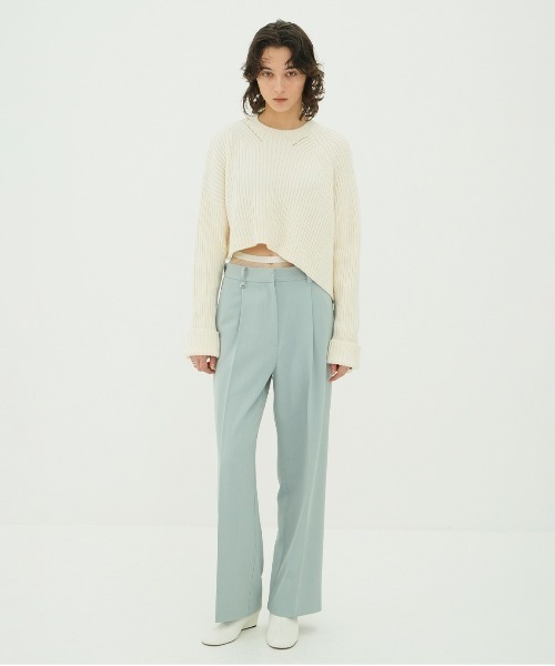 CLANE（クラネ）の「ASYMMETRY WIDE SHORT KNIT TOPS（ニット/セーター・レディース・レッド/ブラック/アイボリー・1/2）」の14枚目の写真