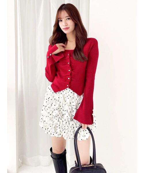 dazzlin（ダズリン）の「カーデカスケードトップス（ニット/セーター・レディース・ピンク/レッド/ミント/ブラック/オフホワイト・FREE）」の13枚目の写真