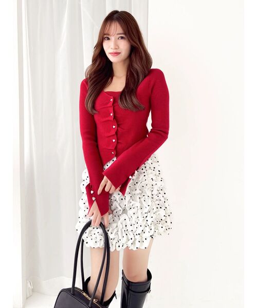 dazzlin（ダズリン）の「カーデカスケードトップス（ニット/セーター・レディース・ピンク/レッド/ミント/ブラック/オフホワイト・FREE）」の14枚目の写真