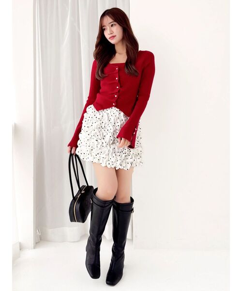 dazzlin（ダズリン）の「カーデカスケードトップス（ニット/セーター・レディース・ピンク/レッド/ミント/ブラック/オフホワイト・FREE）」の15枚目の写真