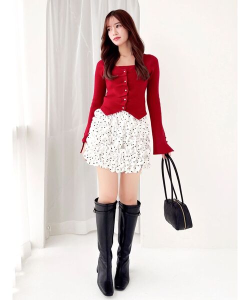 dazzlin（ダズリン）の「カーデカスケードトップス（ニット/セーター・レディース・ピンク/レッド/ミント/ブラック/オフホワイト・FREE）」の16枚目の写真