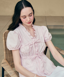 NONLOCAL（ノンローカル）の「Ribbon Shirring Puff Sleeve Blouse - Pink（シャツ/ブラウス）」