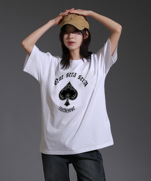 LIKE THE MOST(ライクザモースト)の「スペードラウンドオーバーティーシャツ_ホワイト(Tシャツ/カットソー・レディース・その他・S/M/L/XL)」の1枚目の写真