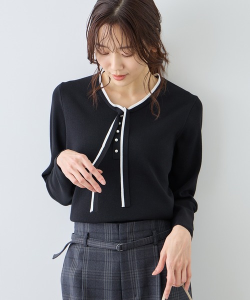 ROPE' PICNIC(ロペピクニック)の「配色リボンパールニット(ニット/セーター・レディース・ライトグレー/オフホワイト/ブラック・FREE)」の6枚目の写真