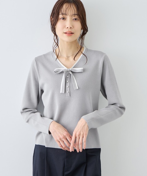 ROPE' PICNIC(ロペピクニック)の「配色リボンパールニット(ニット/セーター・レディース・ライトグレー/オフホワイト/ブラック・FREE)」の14枚目の写真