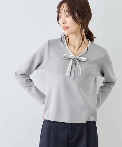 ROPE' PICNIC(ロペピクニック)の「配色リボンパールニット(ニット/セーター・レディース・ライトグレー/オフホワイト/ブラック・FREE)」の15枚目の写真