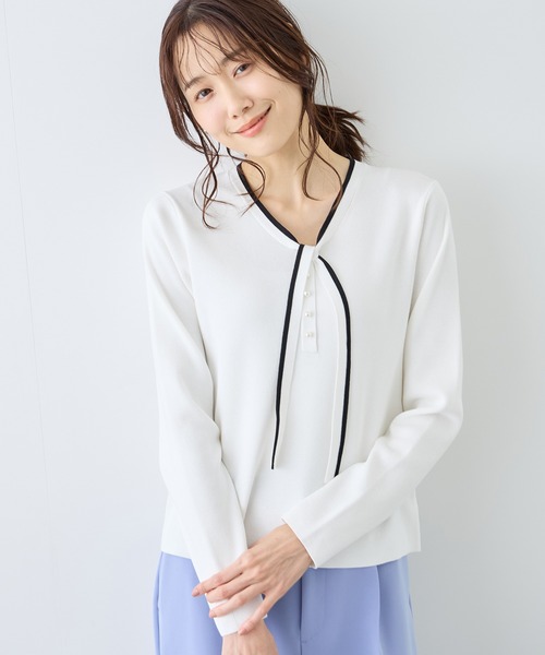 ROPE' PICNIC(ロペピクニック)の「配色リボンパールニット(ニット/セーター・レディース・ライトグレー/オフホワイト/ブラック・FREE)」の20枚目の写真