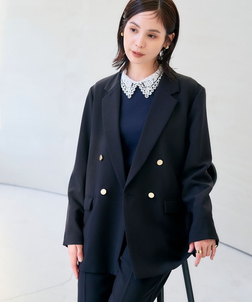 CROSS FUNCTION（クロスファンクション）の「《洗える・シワになりにくい》正解 金釦ダブルテーラードジャケット　セットアップ対応【CROSS FUNCTION/クロスファンクション】（テーラードジャケット・レディース・ブラック/ネイビー・LL/L/M）」の2枚目の写真