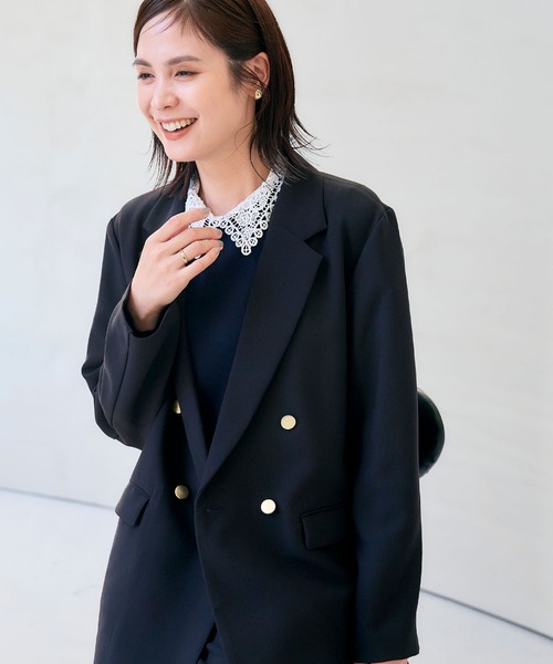 CROSS FUNCTION（クロスファンクション）の「《洗える・シワになりにくい》正解 金釦ダブルテーラードジャケット　セットアップ対応【CROSS FUNCTION/クロスファンクション】（テーラードジャケット・レディース・ブラック/ネイビー・LL/L/M）」の4枚目の写真