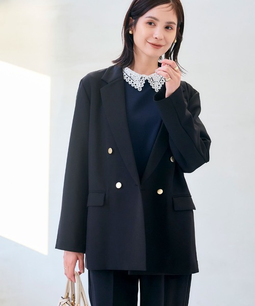 CROSS FUNCTION（クロスファンクション）の「《洗える・シワになりにくい》正解 金釦ダブルテーラードジャケット　セットアップ対応【CROSS FUNCTION/クロスファンクション】（テーラードジャケット・レディース・ブラック/ネイビー・LL/L/M）」の6枚目の写真