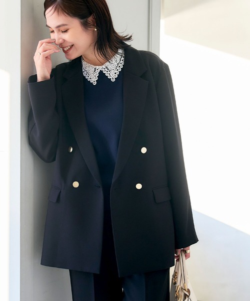 CROSS FUNCTION（クロスファンクション）の「《洗える・シワになりにくい》正解 金釦ダブルテーラードジャケット　セットアップ対応【CROSS FUNCTION/クロスファンクション】（テーラードジャケット・レディース・ブラック/ネイビー・LL/L/M）」の9枚目の写真