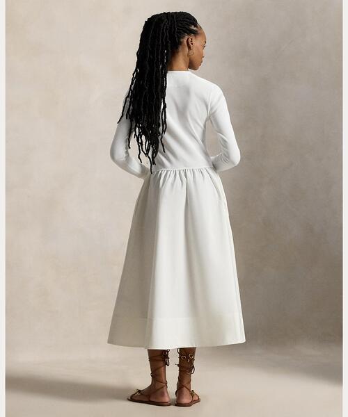 POLO RALPH LAUREN（ポロ ラルフ ローレン）の「コットン ヘンリーネック ドレス（ワンピース・レディース・ホワイト・L/M/S/XS/XXS）」の4枚目の写真