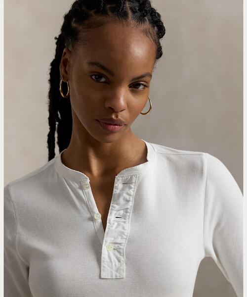 POLO RALPH LAUREN（ポロ ラルフ ローレン）の「コットン ヘンリーネック ドレス（ワンピース・レディース・ホワイト・L/M/S/XS/XXS）」の5枚目の写真