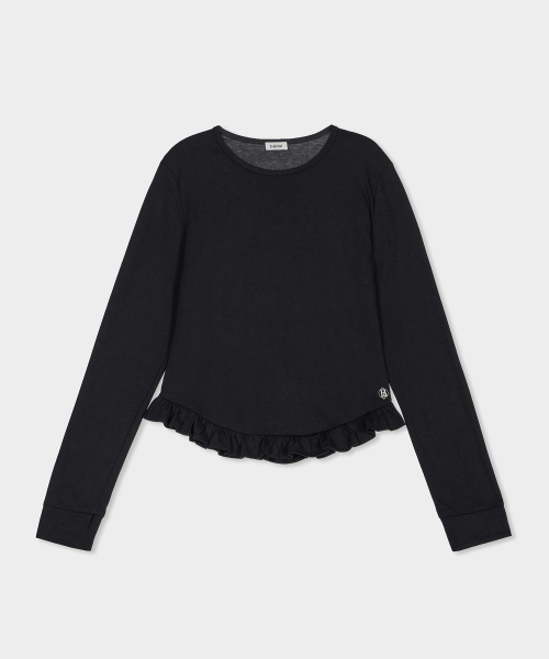 BELLOL（ベロエル）の「Ruffle soft round neck T-shirt BLACK（Tシャツ/カットソー・レディース・その他・FREE）」の3枚目の写真