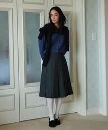 BOX PLEATS MIDI SKIRT_CHARCOAL