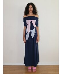 ECOMMAE（イコンマイ）の「DOUBLE RIBBON LONG DRESS (NAVY)（ワンピース）」