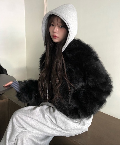 フードフェイクファーショートジャケット