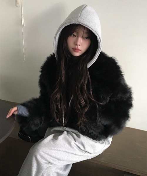 フードフェイクファーショートジャケット