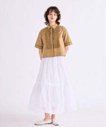 sheer starched cotton lace tiered skirt