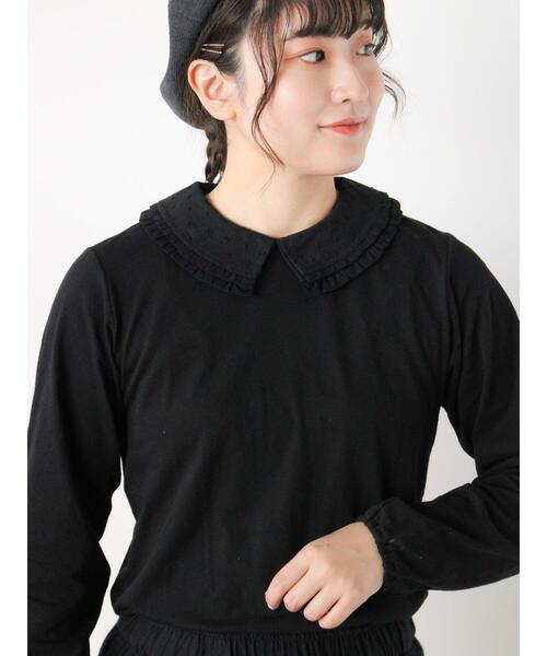 Samansa Mos2（サマンサ モスモス）の「ドビーフリル襟カットソー（Tシャツ/カットソー・レディース・ベージュ/ブラック/オフホワイト・F）」の4枚目の写真