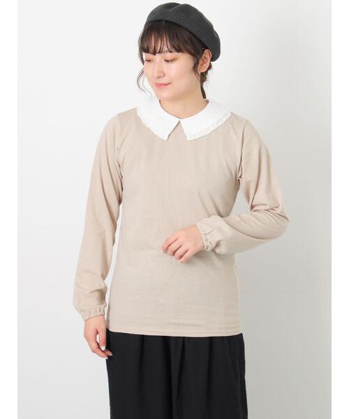 Samansa Mos2（サマンサ モスモス）の「ドビーフリル襟カットソー（Tシャツ/カットソー・レディース・ベージュ/ブラック/オフホワイト・F）」の7枚目の写真