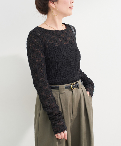 B.C STOCK（ベーセーストック）の「《追加2》手洗い可 / ストレッチフラワーレースプルオーバー（Tシャツ/カットソー・レディース・ホワイト/ブラック・FREE）」の2枚目の写真