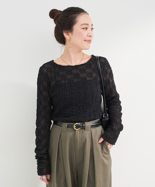 B.C STOCK（ベーセーストック）の「《追加2》手洗い可 / ストレッチフラワーレースプルオーバー（Tシャツ/カットソー・レディース・ホワイト/ブラック・FREE）」の13枚目の写真