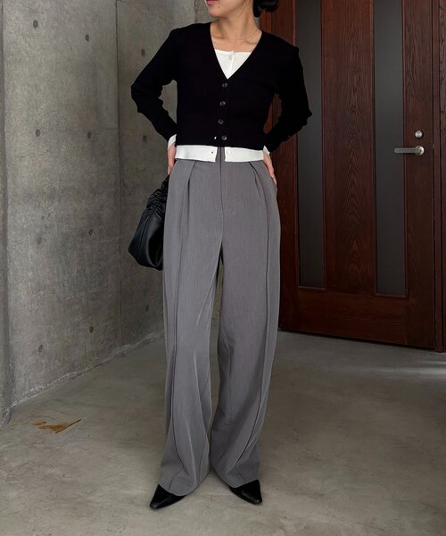 CAPRICIEUX LE'MAGE（カプリシューレマージュ）の「バイカラーレイヤードカーディガン（カーディガン/ボレロ・レディース・ブラック/グレー/ピンク・FREE）」の6枚目の写真