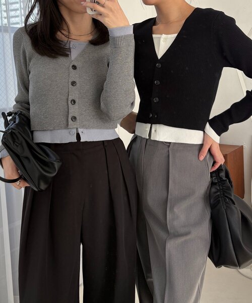 CAPRICIEUX LE'MAGE（カプリシューレマージュ）の「バイカラーレイヤードカーディガン（カーディガン/ボレロ・レディース・ブラック/グレー/ピンク・FREE）」の16枚目の写真