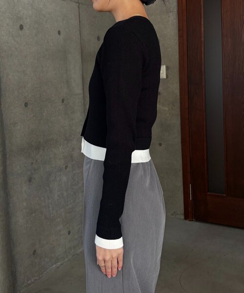 CAPRICIEUX LE'MAGE（カプリシューレマージュ）の「バイカラーレイヤードカーディガン（カーディガン/ボレロ・レディース・ブラック/グレー/ピンク・FREE）」の18枚目の写真