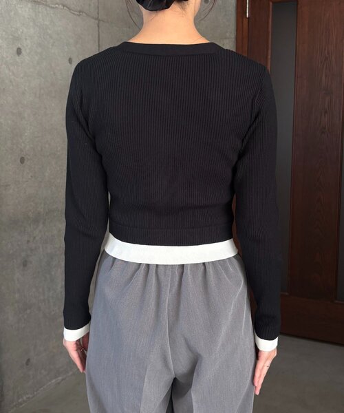 CAPRICIEUX LE'MAGE（カプリシューレマージュ）の「バイカラーレイヤードカーディガン（カーディガン/ボレロ・レディース・ブラック/グレー/ピンク・FREE）」の19枚目の写真