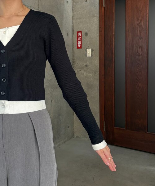 CAPRICIEUX LE'MAGE（カプリシューレマージュ）の「バイカラーレイヤードカーディガン（カーディガン/ボレロ・レディース・ブラック/グレー/ピンク・FREE）」の20枚目の写真