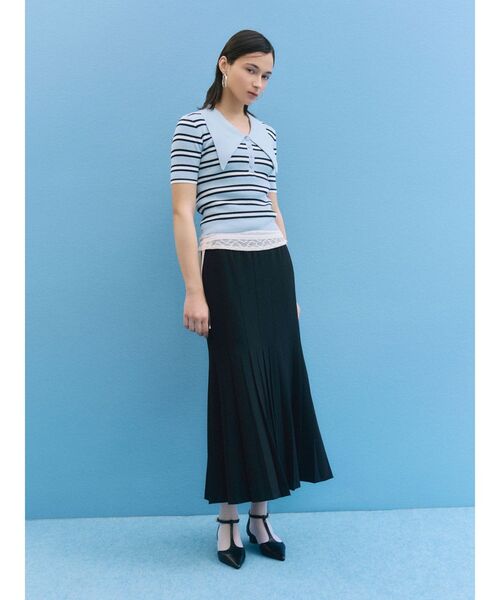 LAGUNAMOON（ラグナムーン）の「ヘムレイヤードビッグカラーポロニットプルオーバー（ニット/セーター・レディース・ベージュ/ブルー/ブラック・FREE）」の8枚目の写真