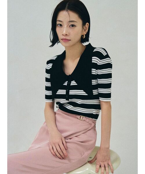 LAGUNAMOON（ラグナムーン）の「ヘムレイヤードビッグカラーポロニットプルオーバー（ニット/セーター・レディース・ベージュ/ブルー/ブラック・FREE）」の9枚目の写真