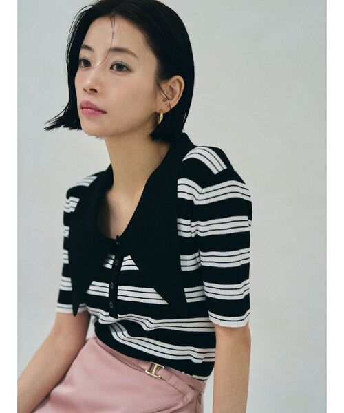 LAGUNAMOON（ラグナムーン）の「ヘムレイヤードビッグカラーポロニットプルオーバー（ニット/セーター・レディース・ベージュ/ブルー/ブラック・FREE）」の10枚目の写真