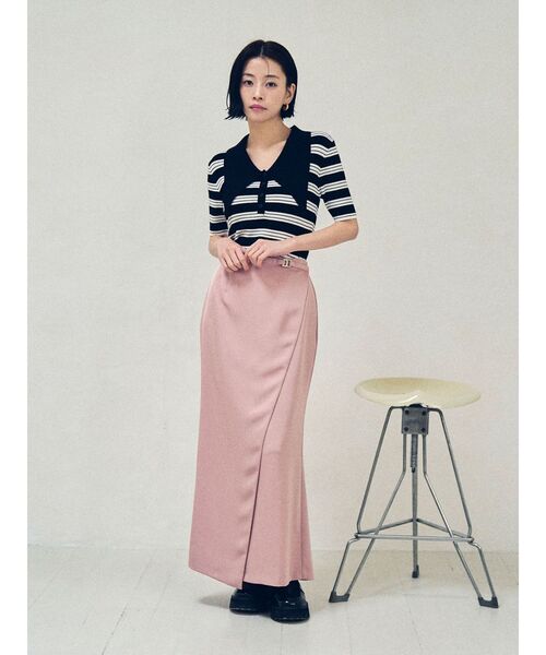 LAGUNAMOON（ラグナムーン）の「ヘムレイヤードビッグカラーポロニットプルオーバー（ニット/セーター・レディース・ベージュ/ブルー/ブラック・FREE）」の12枚目の写真