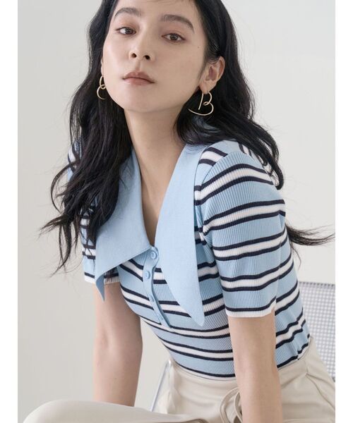 LAGUNAMOON（ラグナムーン）の「ヘムレイヤードビッグカラーポロニットプルオーバー（ニット/セーター・レディース・ベージュ/ブルー/ブラック・FREE）」の14枚目の写真