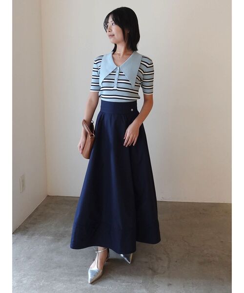 LAGUNAMOON(ラグナムーン)の「ヘムレイヤードビッグカラーポロニットプルオーバー 【夏服】【半袖】(ニット/セーター・レディース・ベージュ/ブルー/ブラック・FREE)」の22枚目の写真